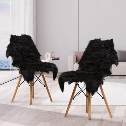 Faux Sheepskin Fur Area Rug Black, 2X3 Feet, 2 Pack, Fluffy Soft Fuzzy Plush Shaggy Carpet Throw Rug for Indoor Floor, Sofa, Chair, Bedroom, Living Room, Home Decoration