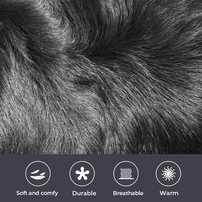 Faux Sheepskin Fur Area Rug Black, 2X3 Feet, 2 Pack, Fluffy Soft Fuzzy Plush Shaggy Carpet Throw Rug for Indoor Floor, Sofa, Chair, Bedroom, Living Room, Home Decoration