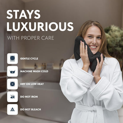 Luxury Cotton Washcloths 13X13 Inch - 650 GSM Turkish Cotton | Hotel, Spa, Bathroom Face Towel | 12 Pack, Black